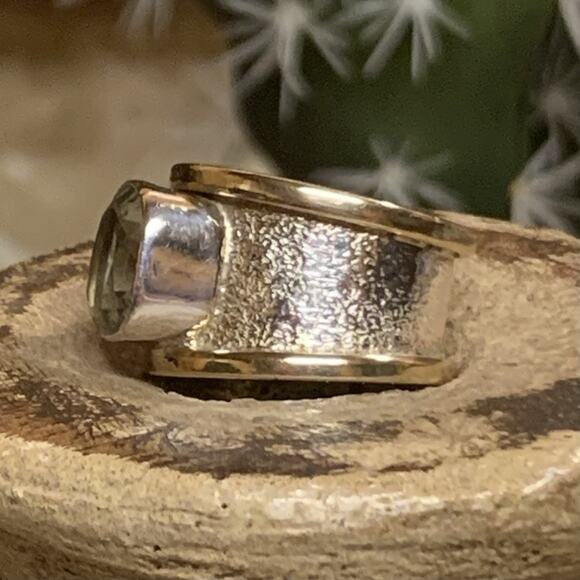 YS Sterling Silver & Brass with Prasiolite(Light Green) Ring Size 7 India - Picture 5 of 10
